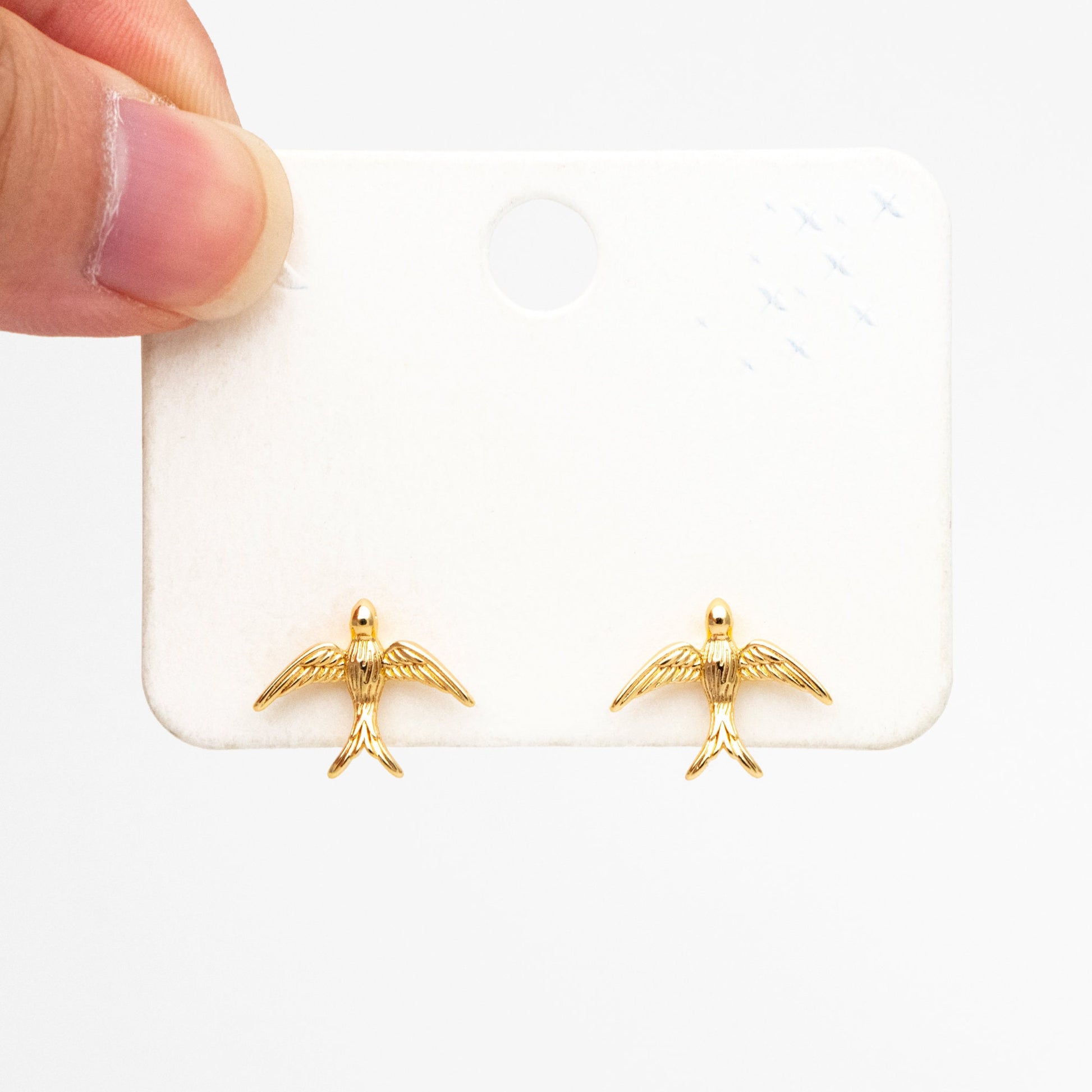 10pcs Gold/ Silver Swallow Earrings 12x15mm, Gold/ Rhodium Plated Brass Bird Stud Earrings (GB-4044)