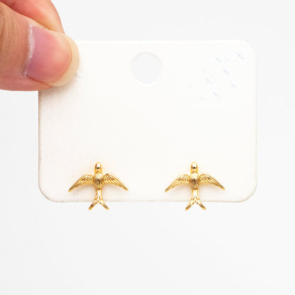 10pcs Gold/ Silver Swallow Earrings 12x15mm, Gold/ Rhodium Plated Brass Bird Stud Earrings (GB-4044)