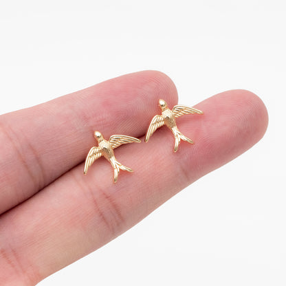 10pcs Gold/ Silver Swallow Earrings 12x15mm, Gold/ Rhodium Plated Brass Bird Stud Earrings (GB-4044)