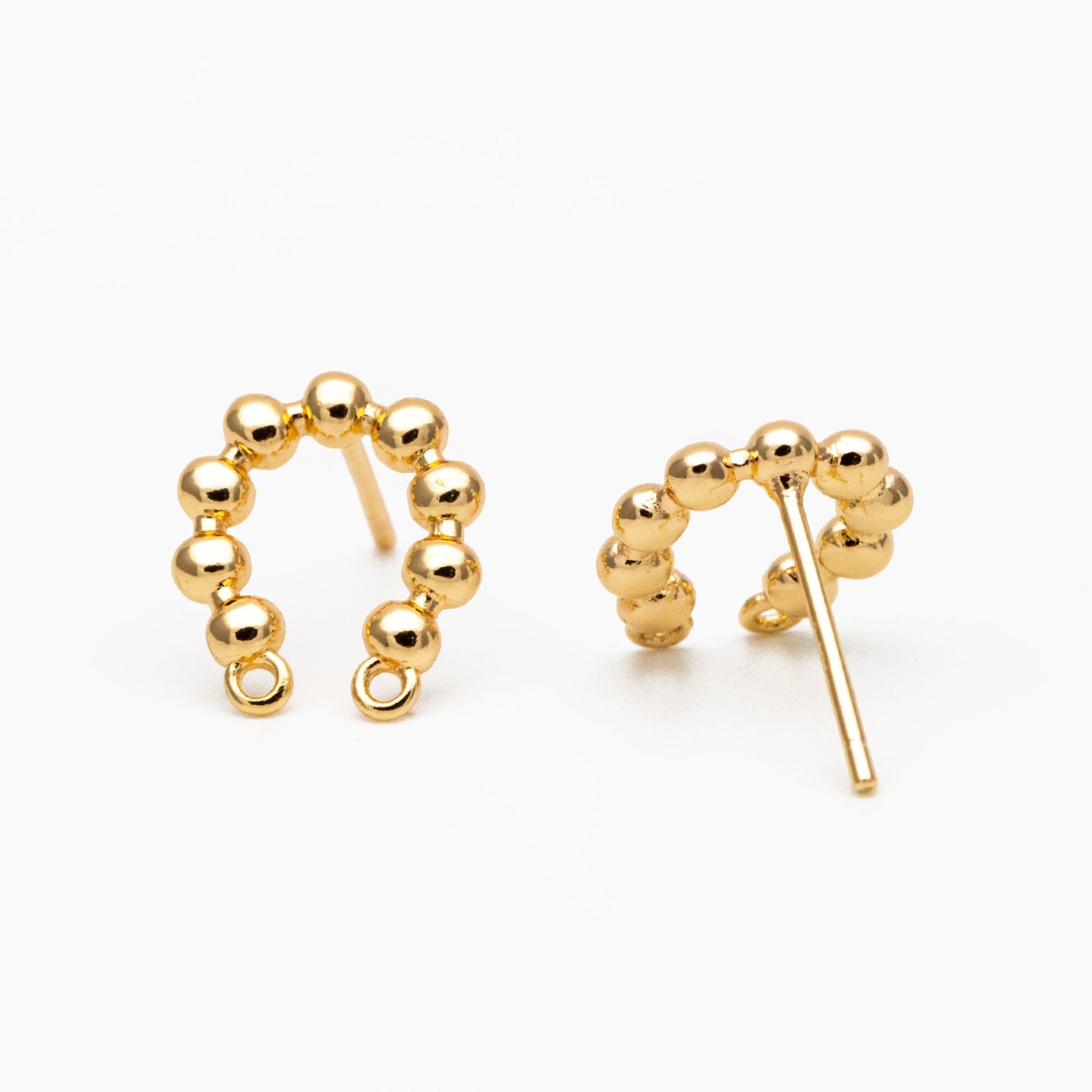 10pcs Gold U-Shaped Earring with 2 Loops, 18K Gold plated Brass Stud Earrings (GB-4048)