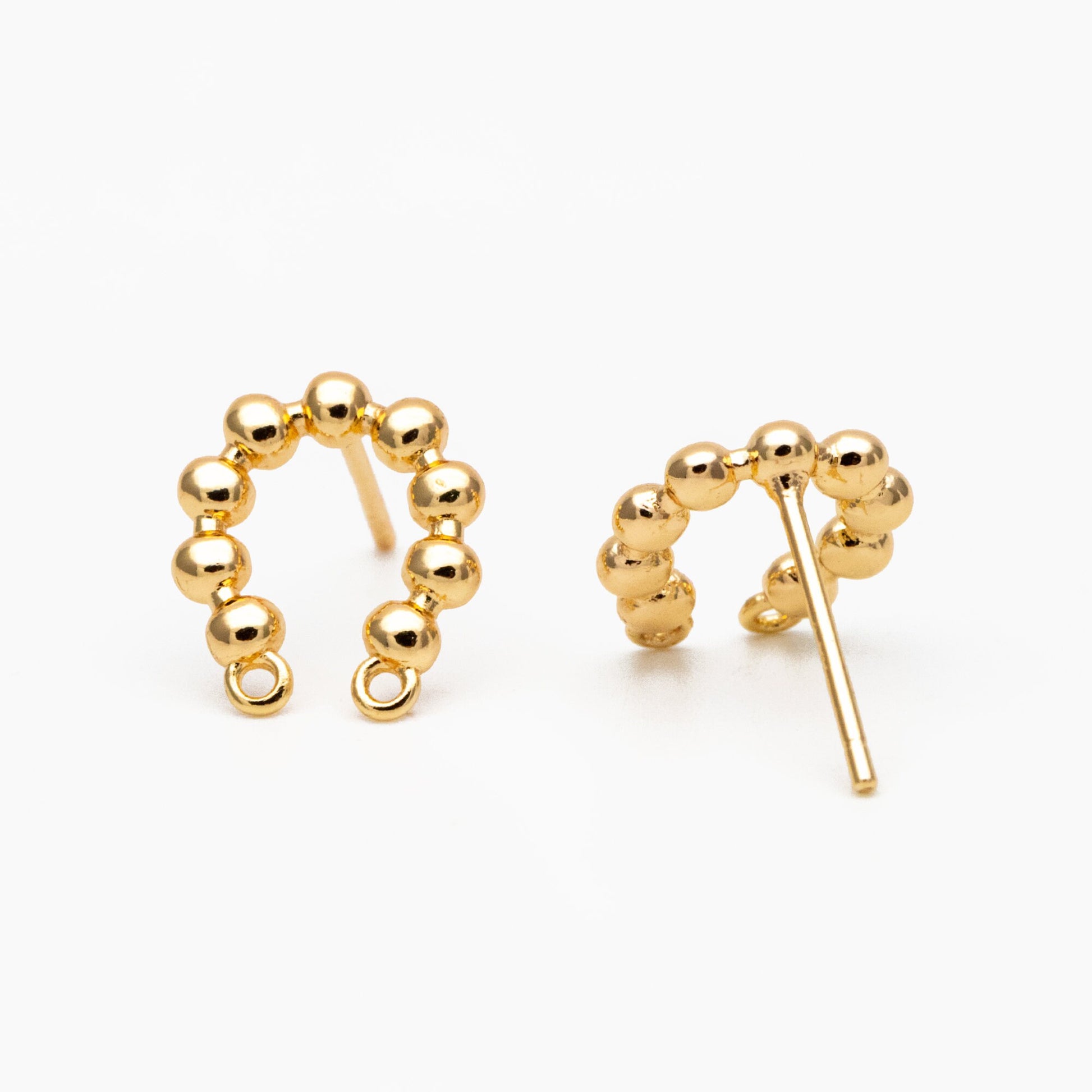 10pcs Gold U-Shaped Earring with 2 Loops, 18K Gold plated Brass Stud Earrings (GB-4048)