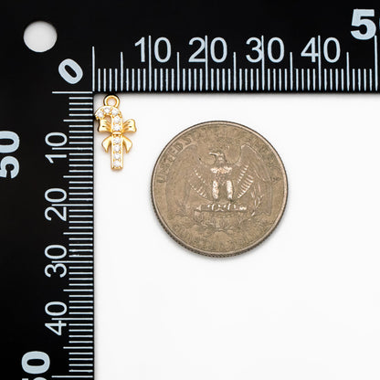 4pcs CZ Pave Christmas Candy Cane Charms: 18K Gold Plated Brass, 14x7mm (GB-713-E)