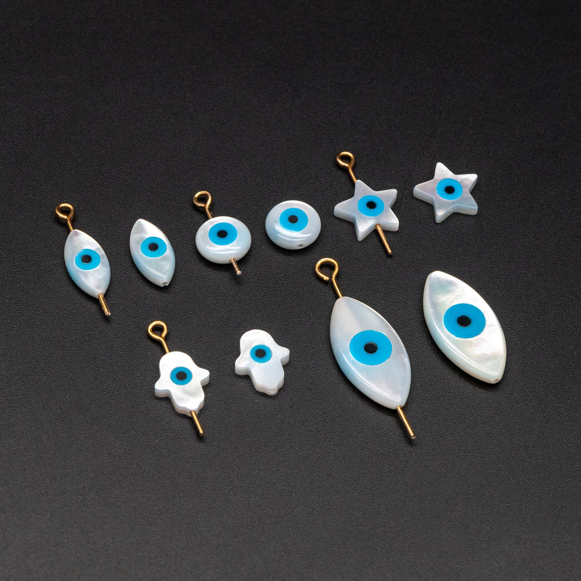 10pcs Mother of Pearl Eye Beads, White MOP Shell Evil Eyes Beads (V1383)