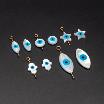 10pcs Mother of Pearl Eye Beads, White MOP Shell Evil Eyes Beads (V1383)