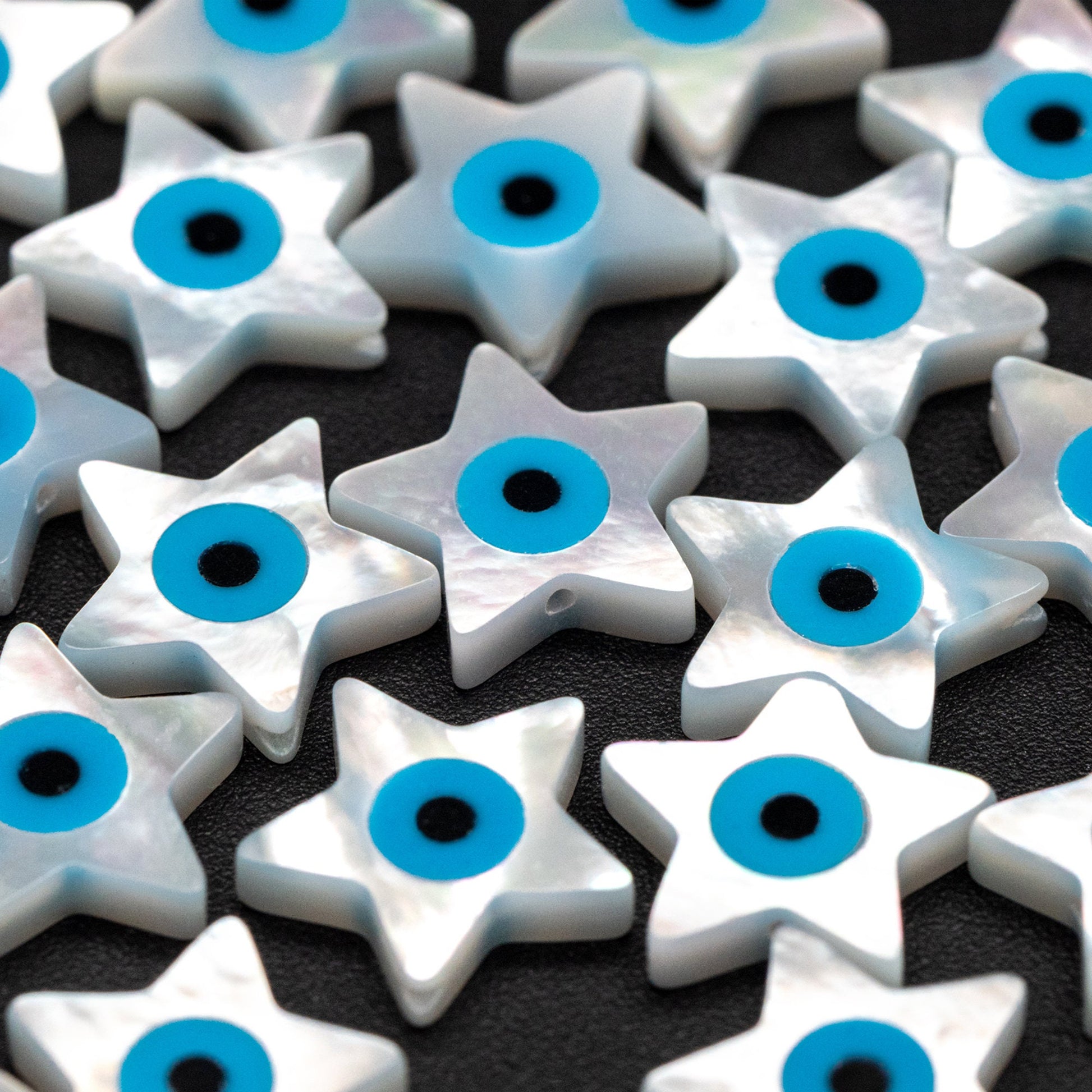 10pcs Mother of Pearl Eye Beads, White MOP Shell Evil Eyes Beads (V1383)