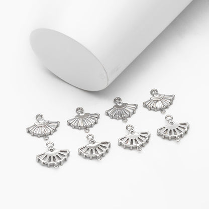 10pcs CZ Pave Gold/ Silver Fan Shaped Charm Connectors 14mm, 18K Gold plated on Brass (GB-539)