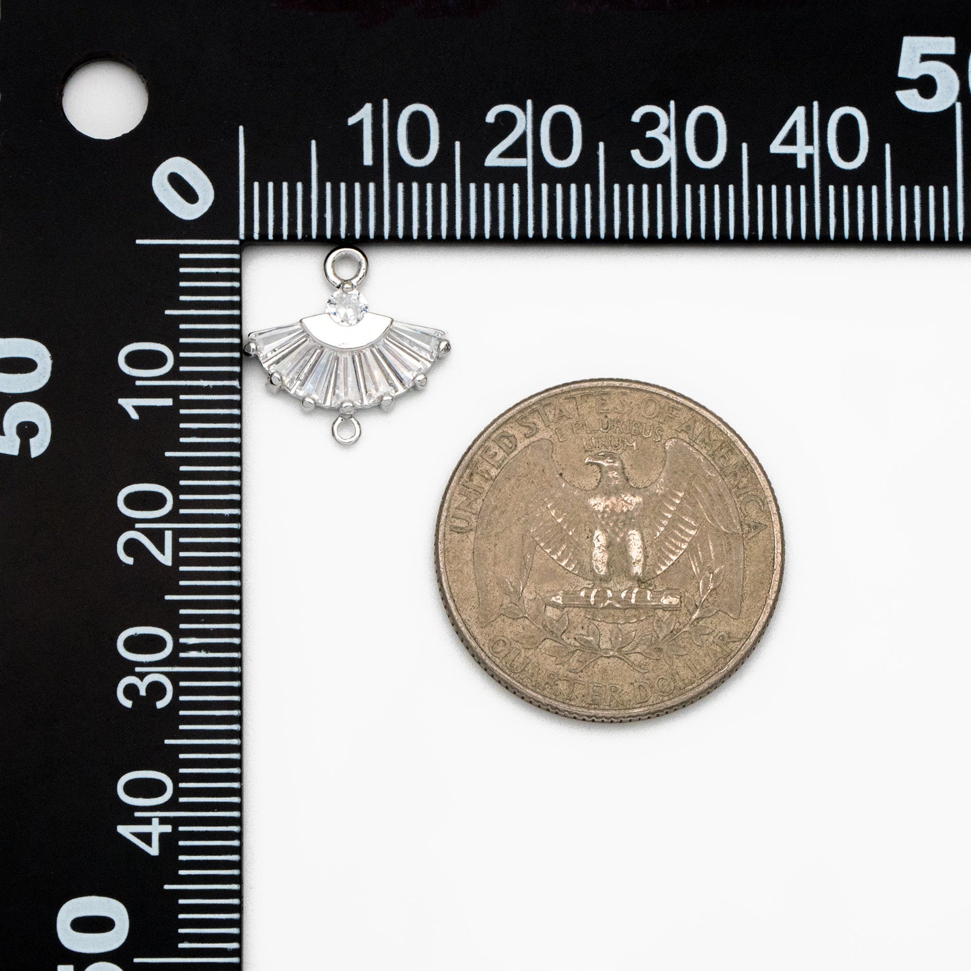 10pcs CZ Pave Gold/ Silver Fan Shaped Charm Connectors 14mm, 18K Gold plated on Brass (GB-539)