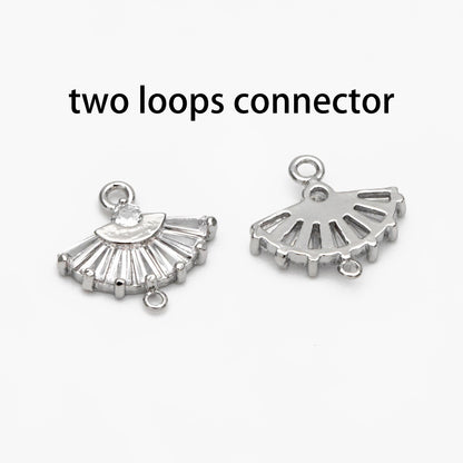 10pcs CZ Pave Gold/ Silver Fan Shaped Charm Connectors 14mm, 18K Gold plated on Brass (GB-539)