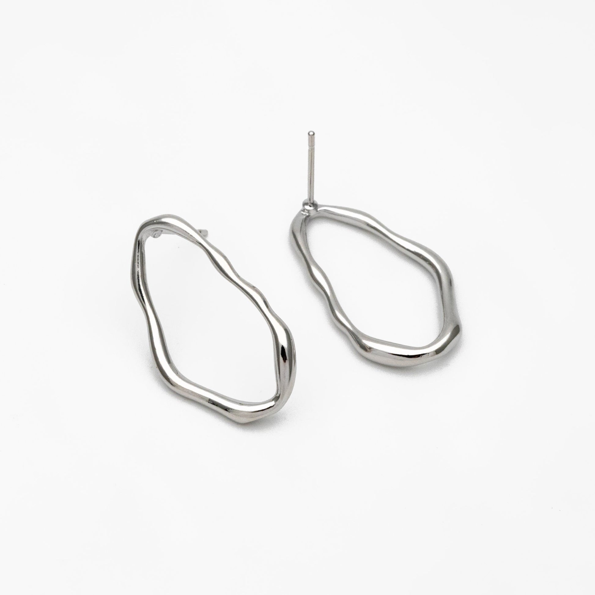 10pcs Gold/ Silver Irregular Oval Ear Posts, 18K Gold/ Rhodium plated Brass, Geometric Oval Hoop Stud Earrings (GB-3573)