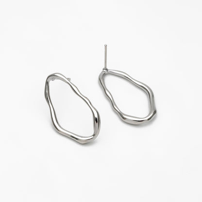 10pcs Gold/ Silver Irregular Oval Ear Posts, 18K Gold/ Rhodium plated Brass, Geometric Oval Hoop Stud Earrings (GB-3573)