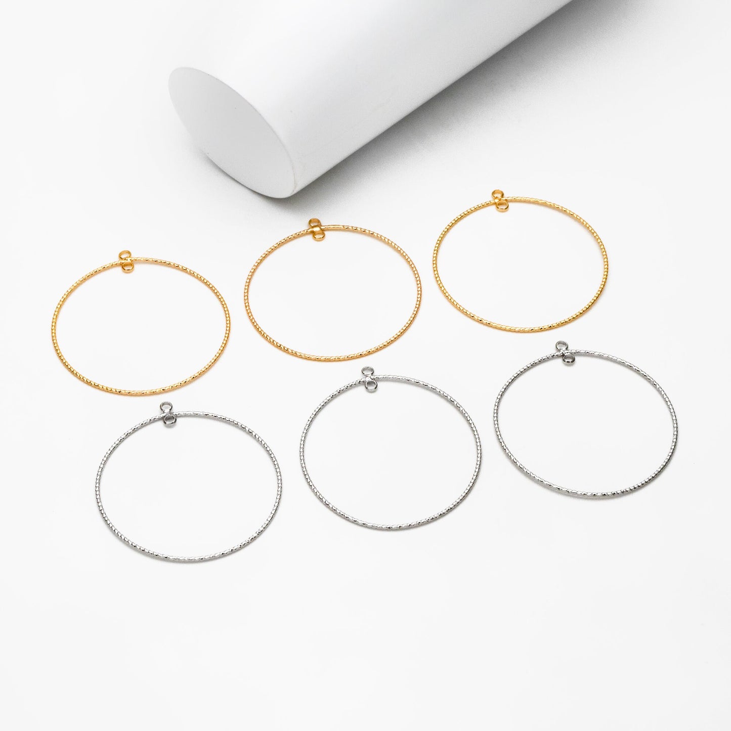 10pcs Gold/ Silver tone Round Circle Pendants 40mm, Gold/ Rhodium plated Brass Hoops, Geometric Ring Loop Charms (GB-3984)