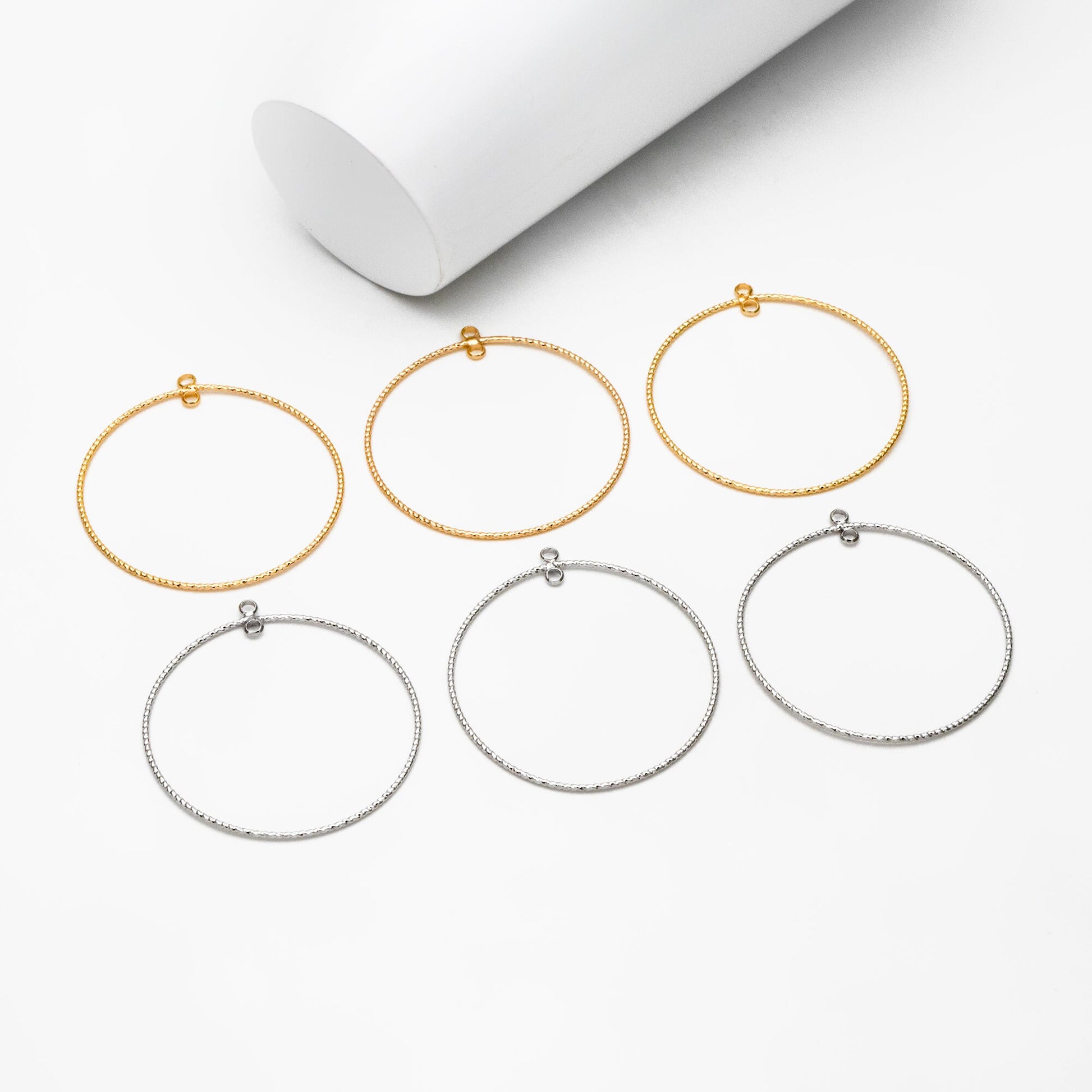 10pcs Gold/ Silver tone Round Circle Pendants 40mm, Gold/ Rhodium plated Brass Hoops, Geometric Ring Loop Charms (GB-3984)