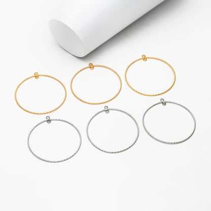 10pcs Gold/ Silver tone Round Circle Pendants 40mm, Gold/ Rhodium plated Brass Hoops, Geometric Ring Loop Charms (GB-3984)