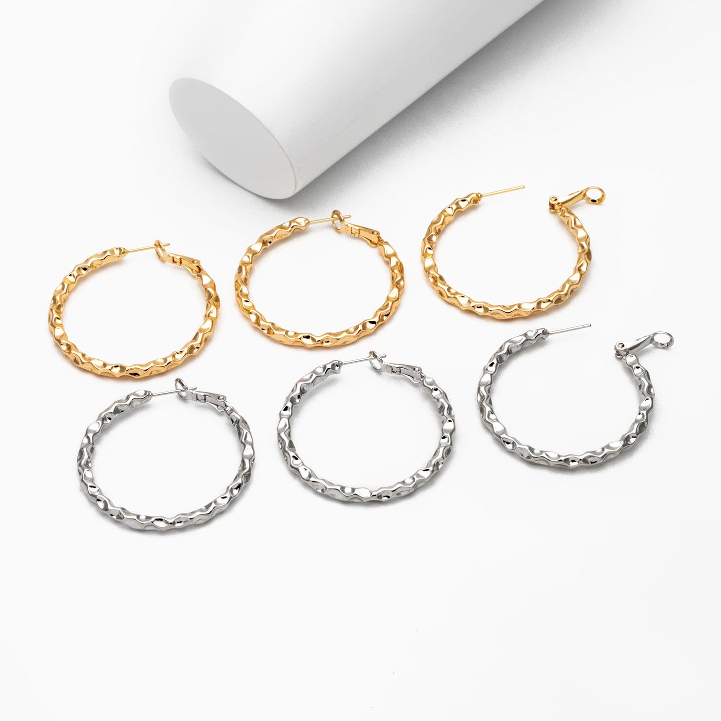 4pcs Gold/ Silver Round Hoop Earrings 40mm, Gold/ Rhodium Plated Brass Earring, Leverback Ear Hooks (GB-3985)