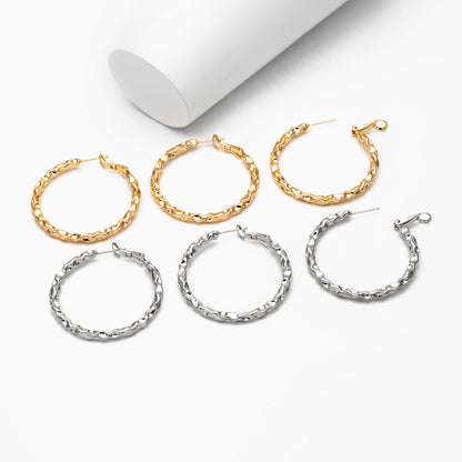 4pcs Gold/ Silver Round Hoop Earrings 40mm, Gold/ Rhodium Plated Brass Earring, Leverback Ear Hooks (GB-3985)