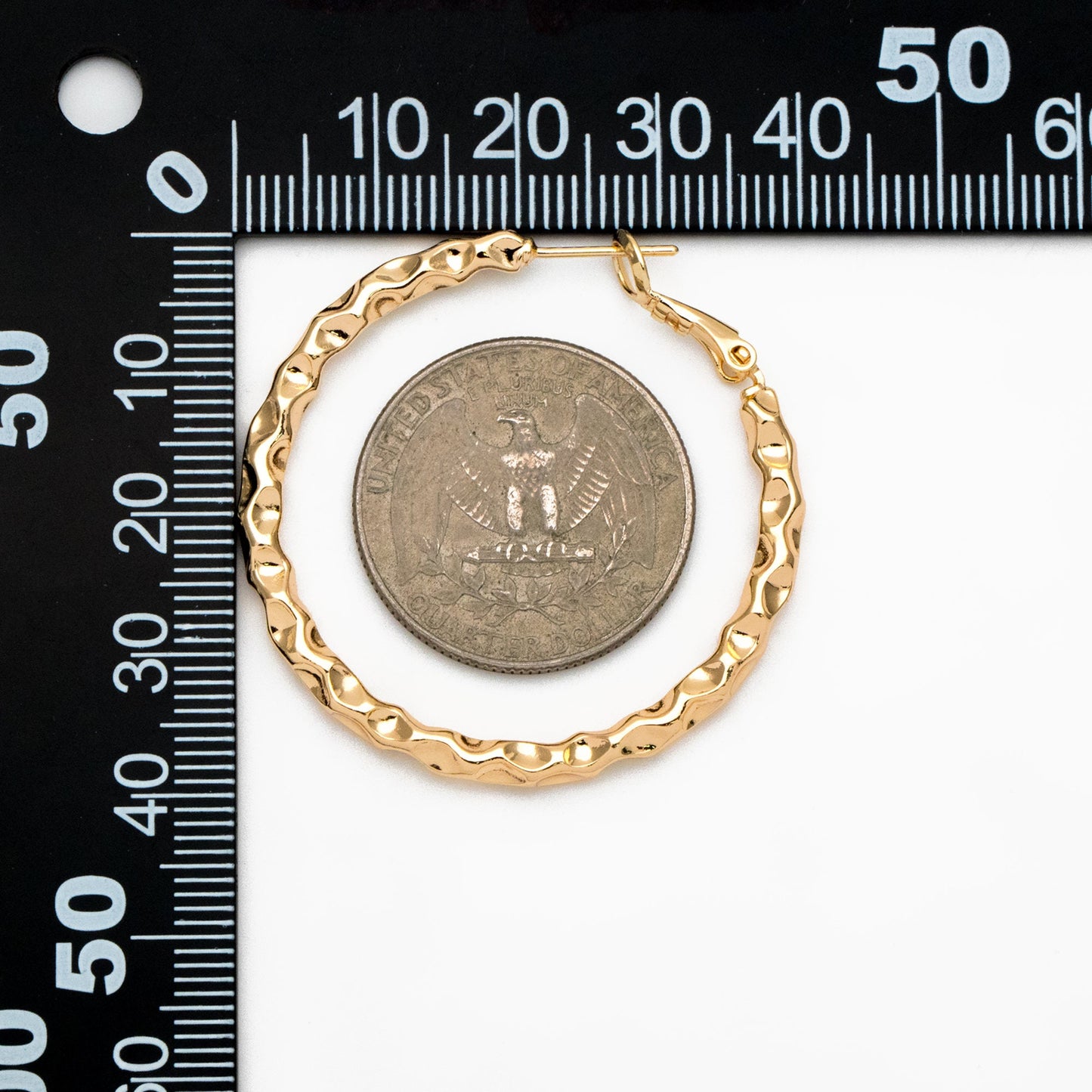 4pcs Gold/ Silver Round Hoop Earrings 40mm, Gold/ Rhodium Plated Brass Earring, Leverback Ear Hooks (GB-3985)