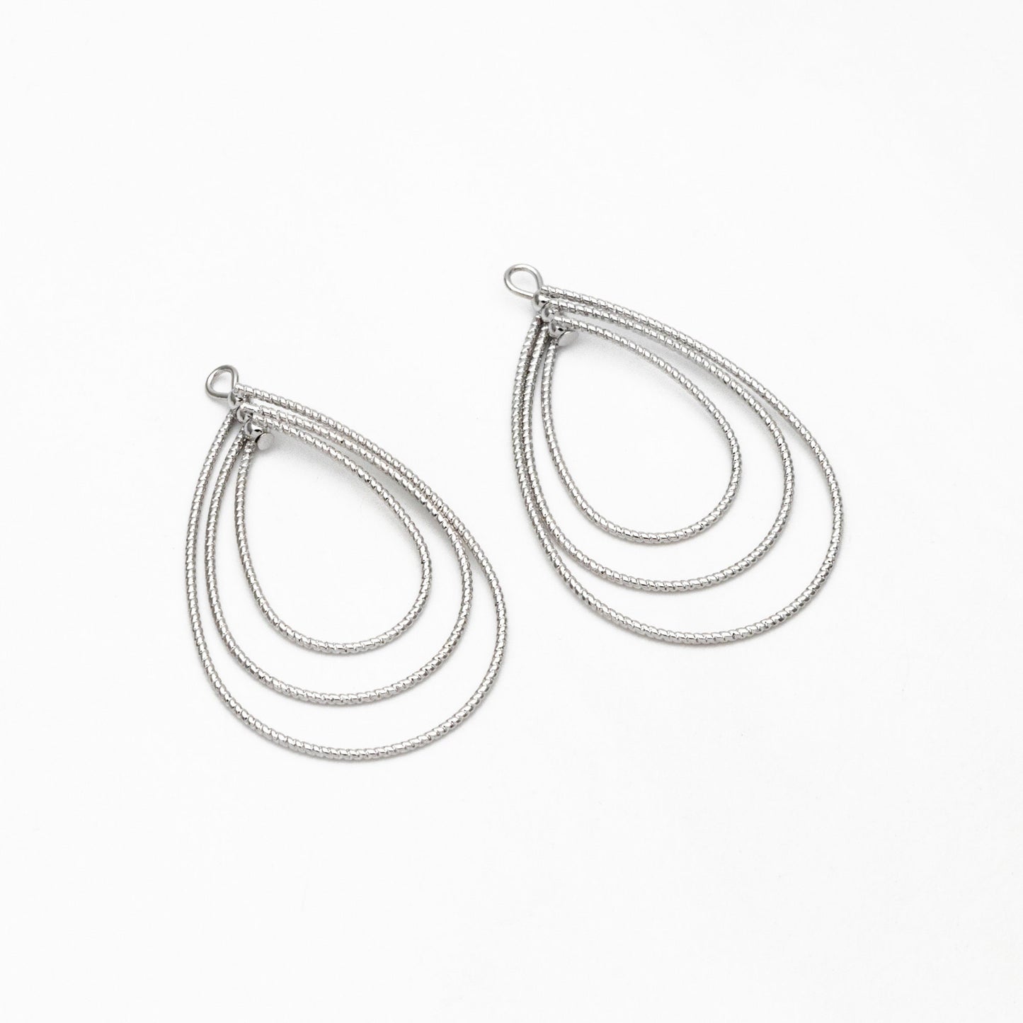 4pcs Gold/ Silver Teardrop Pendants, Geometric Link Charms 45x28mm, Wired Drop Hoops (GB-3992)