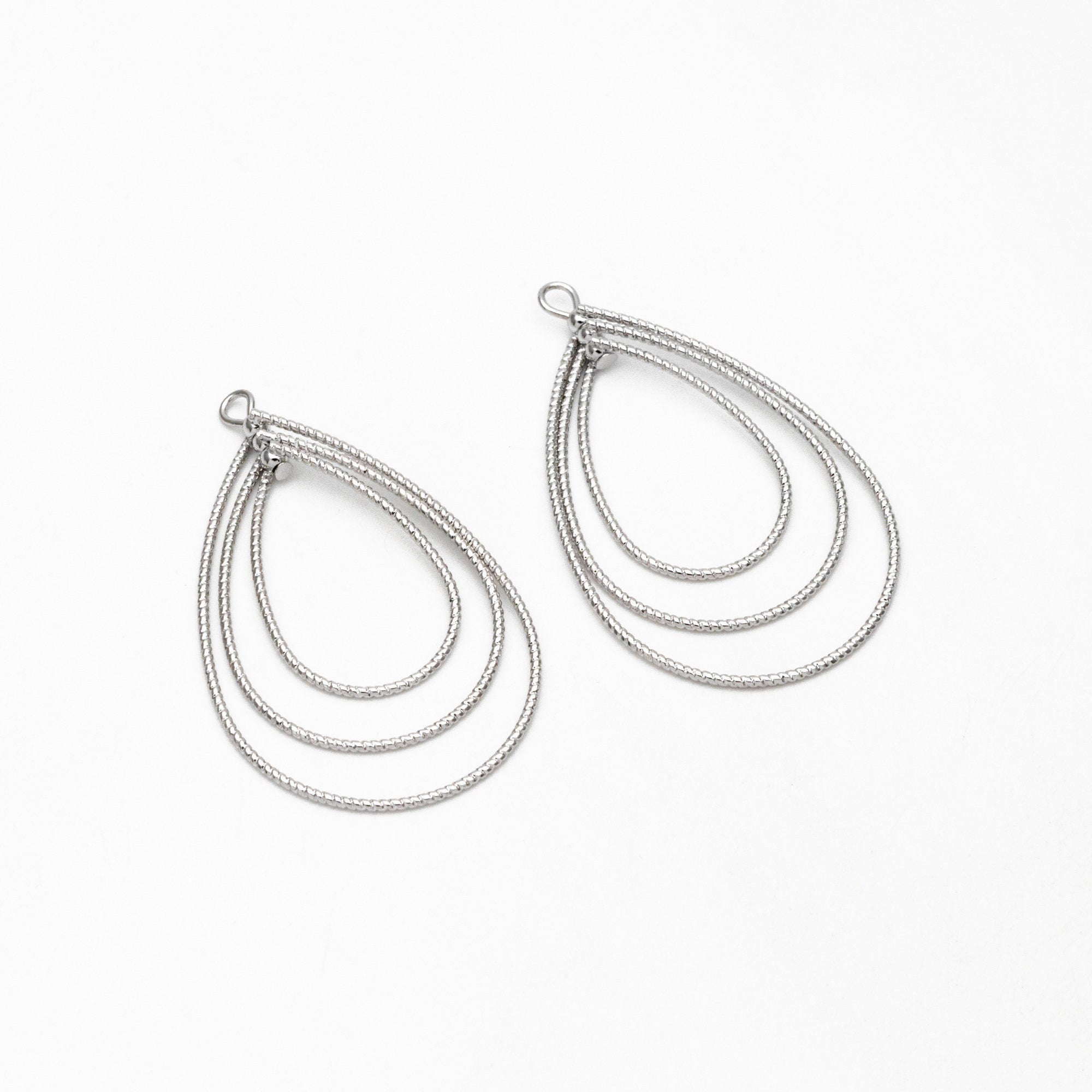 4pcs Gold/ Silver Teardrop Pendants, Geometric Link Charms 45x28mm, Wired Drop Hoops (GB-3992)