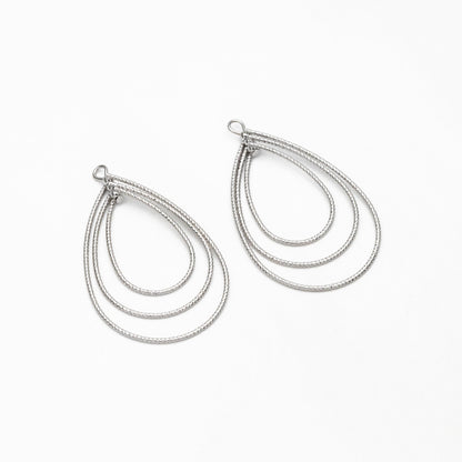 4pcs Gold/ Silver Teardrop Pendants, Geometric Link Charms 45x28mm, Wired Drop Hoops (GB-3992)