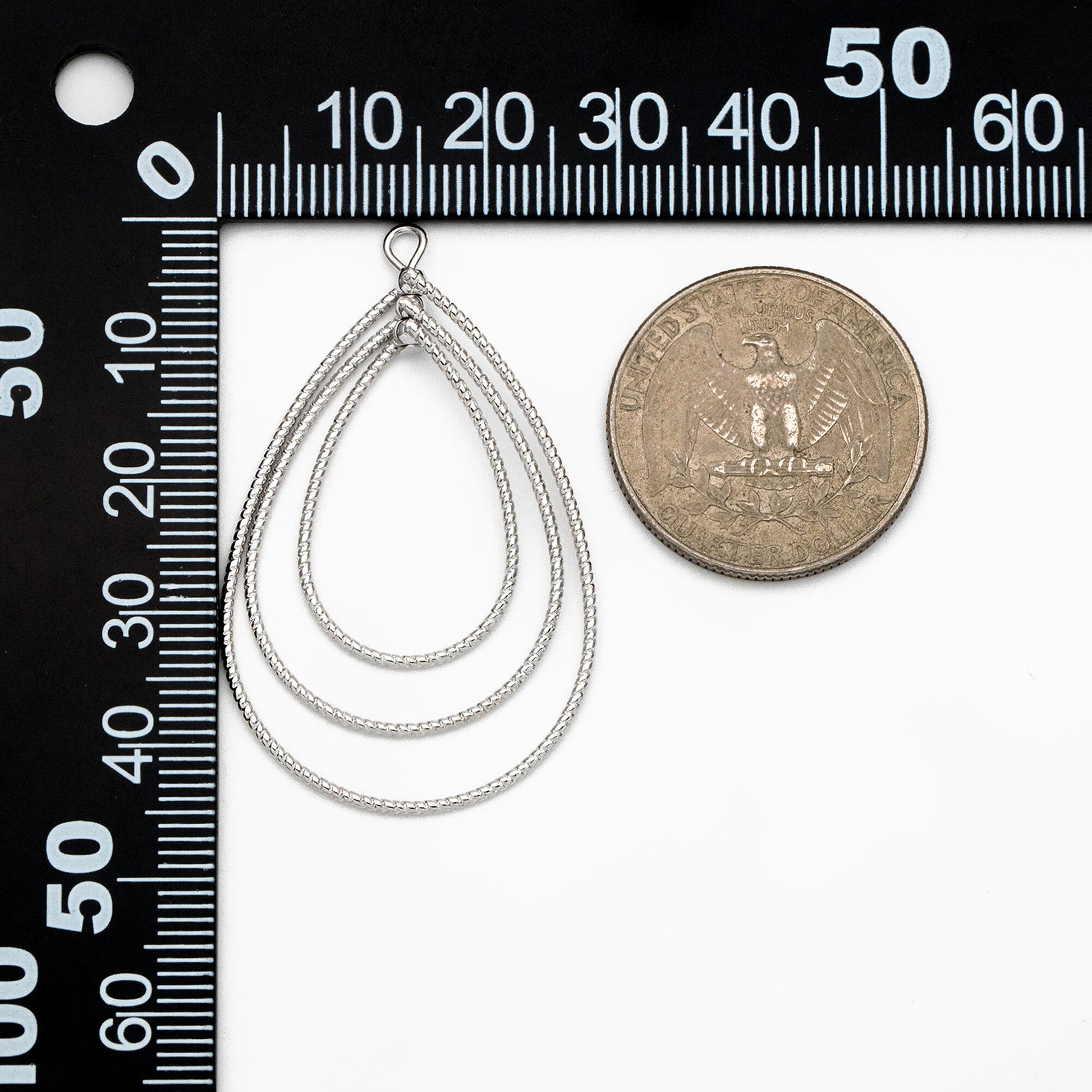 4pcs Gold/ Silver Teardrop Pendants, Geometric Link Charms 45x28mm, Wired Drop Hoops (GB-3992)