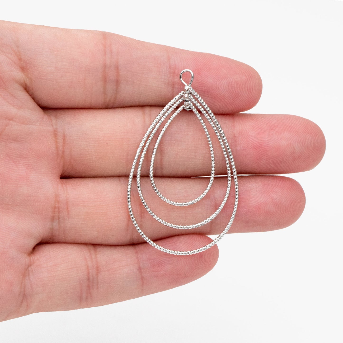 4pcs Gold/ Silver Teardrop Pendants, Geometric Link Charms 45x28mm, Wired Drop Hoops (GB-3992)