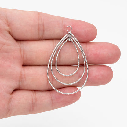 4pcs Gold/ Silver Teardrop Pendants, Geometric Link Charms 45x28mm, Wired Drop Hoops (GB-3992)