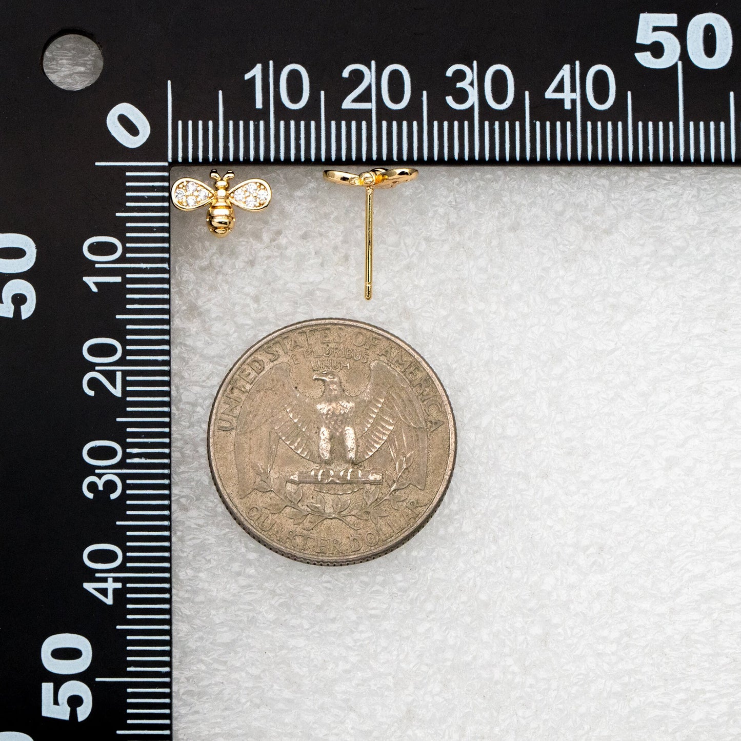 10pcs CZ pave Gold Bee Earrings 7x10mm, Real Gold Plated Brass Stud Earrings (GB-3994)
