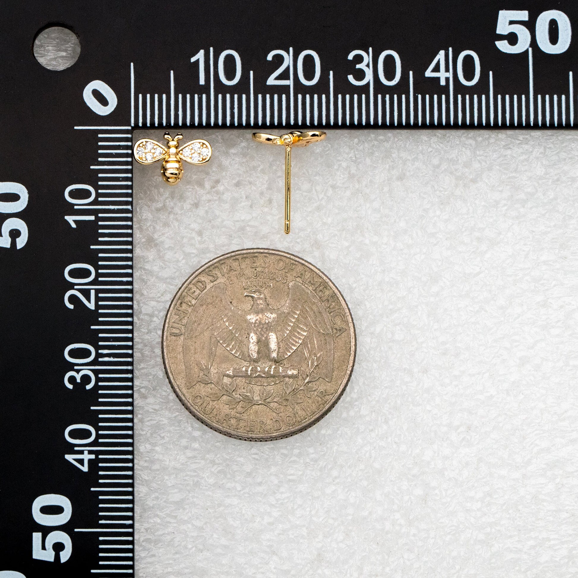 10pcs CZ pave Gold Bee Earrings 7x10mm, Real Gold Plated Brass Stud Earrings (GB-3994)
