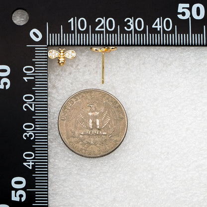 10pcs CZ pave Gold Bee Earrings 7x10mm, Real Gold Plated Brass Stud Earrings (GB-3994)