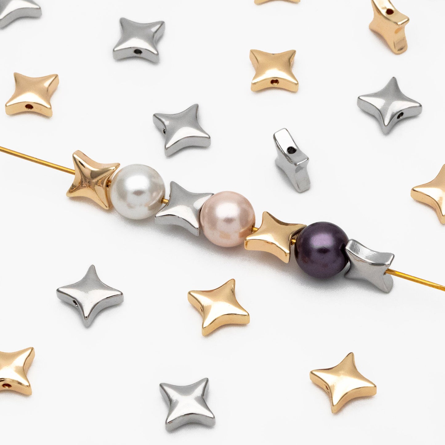 10pcs Gold/ Silver Tone Star Spacer Beads, Gold/ Rhodium plated Brass Cross Star Beads (GB-2964-F)