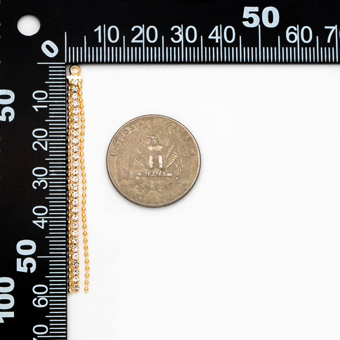 4pcs CZ Pave Gold Chain Tassel Charms 60mm, 18K Real Gold plated Brass, Tassel Earring Components (GB-1234-E)