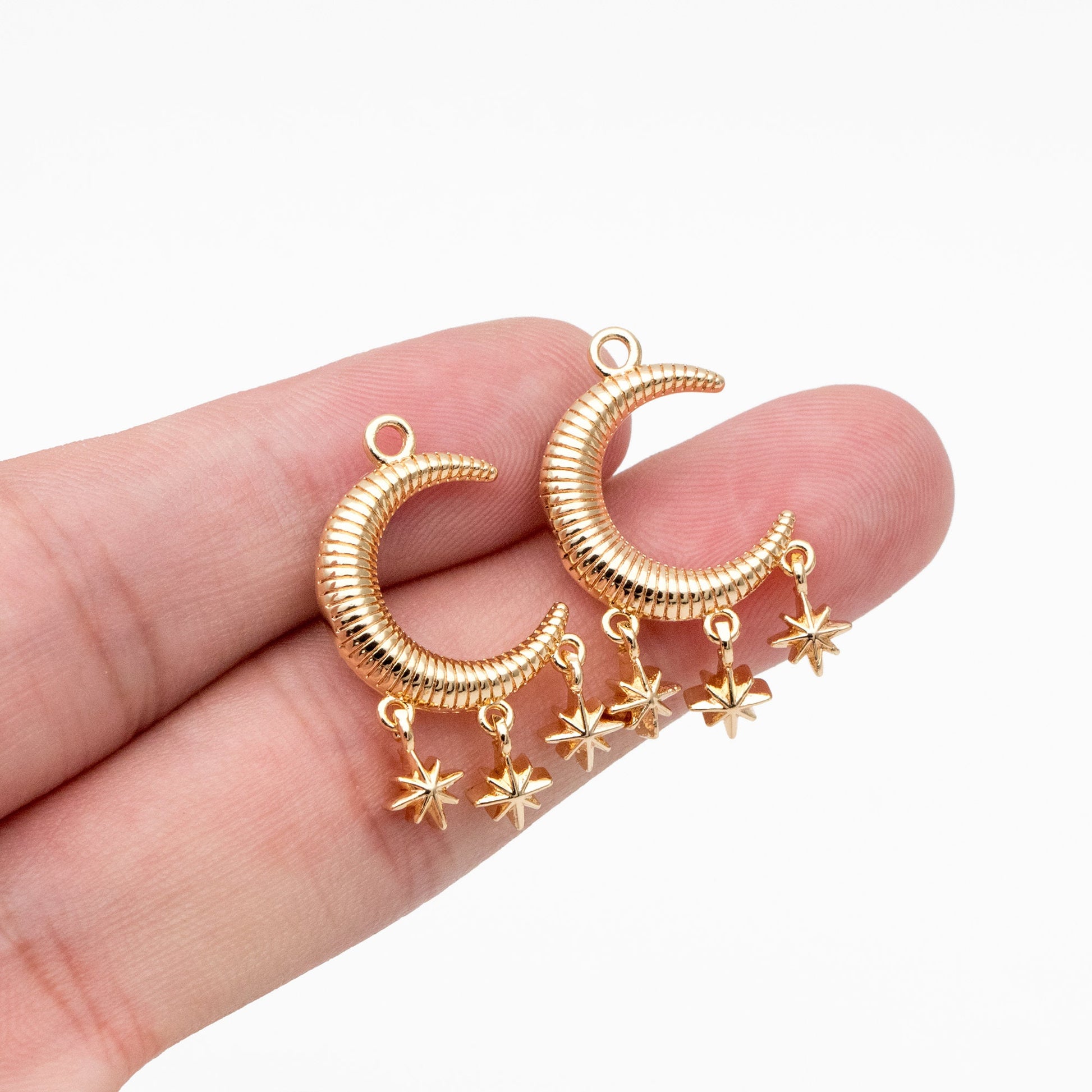 4pcs Gold Moon Star Charms 27x14mm, 18K Gold plated Brass Moon Pendants (GB-2394-E)