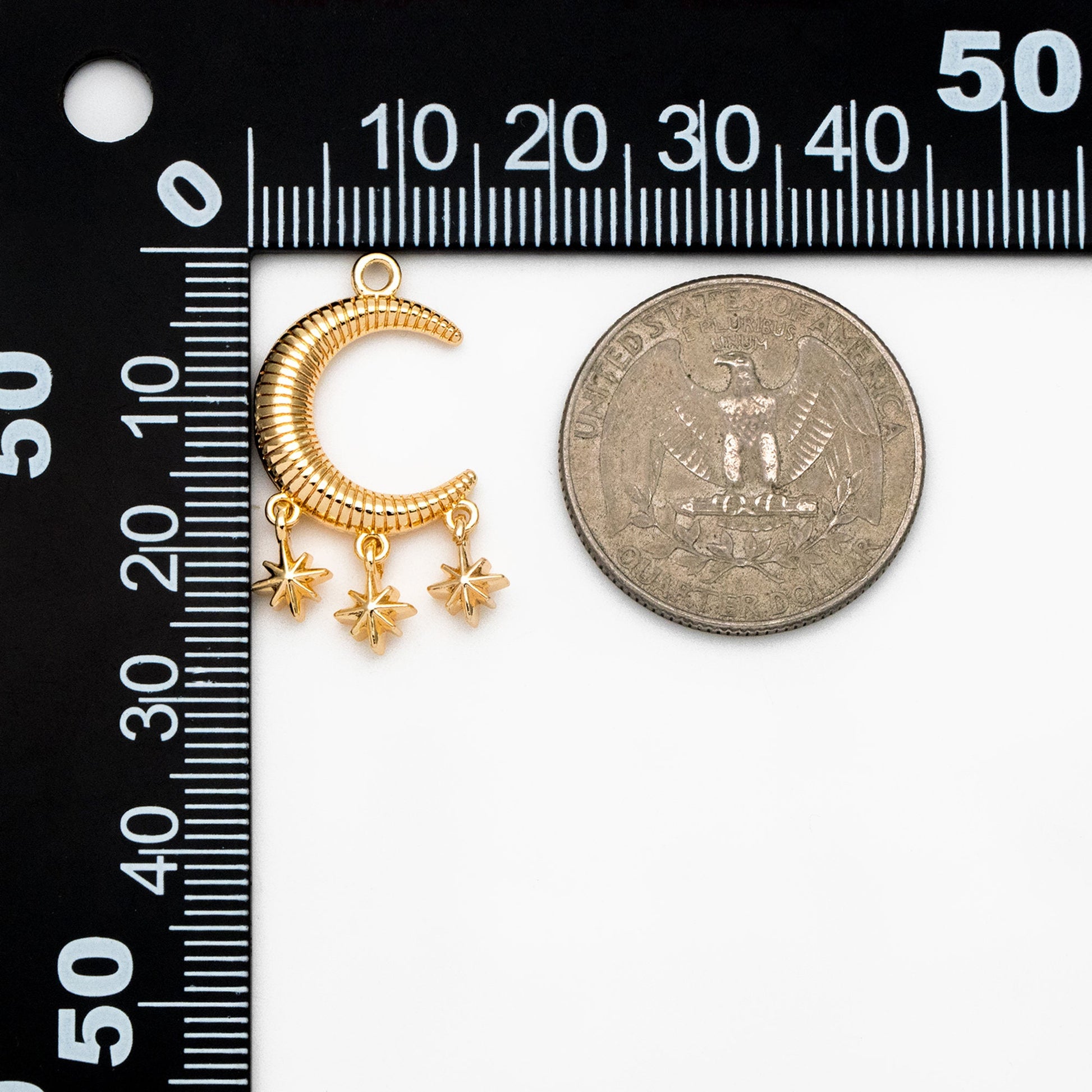 4pcs Gold Moon Star Charms 27x14mm, 18K Gold plated Brass Moon Pendants (GB-2394-E)