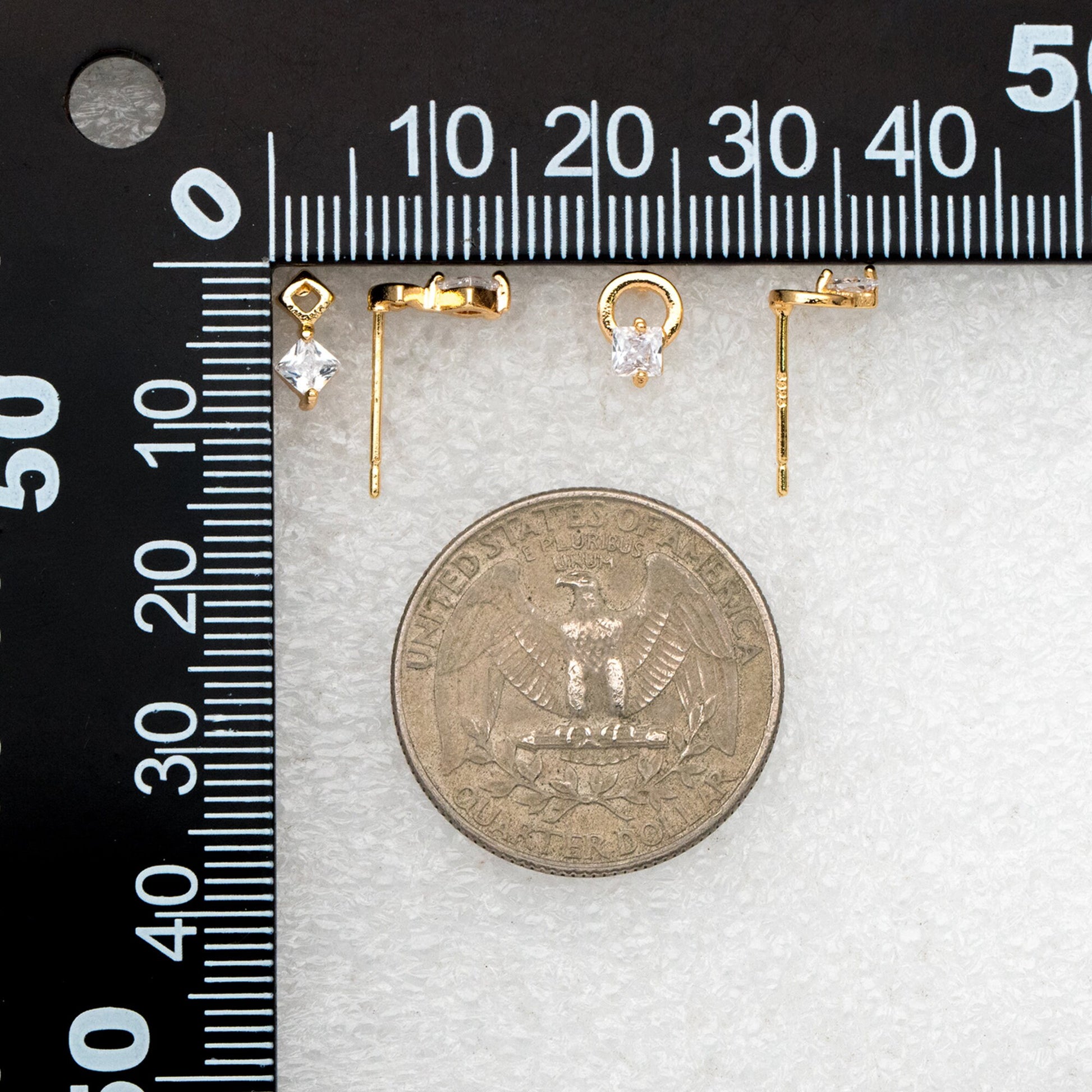 10pcs CZ Pave Geometric Earrings, Real Gold Plated Brass, Dainty Stud Earrings (#GB-4009)