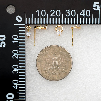 10pcs CZ Pave Geometric Earrings, Real Gold Plated Brass, Dainty Stud Earrings (#GB-4009)