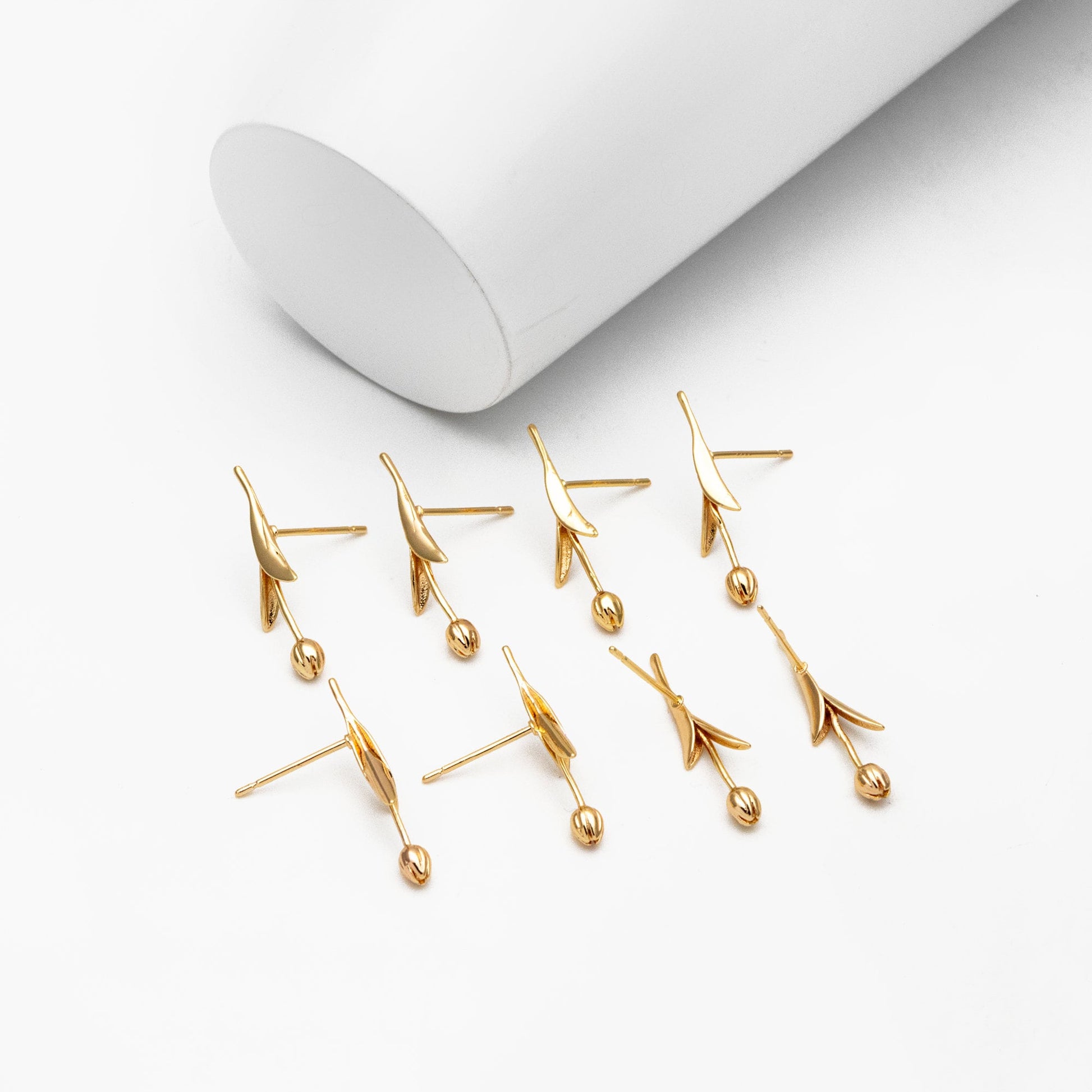 10pcs Gold/ Silver Tulip Flower Earrings 24x6mm, Gold/ Rhodium Plated Brass Flower Stud Earrings (GB-4010)