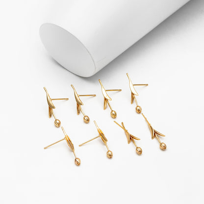 10pcs Gold/ Silver Tulip Flower Earrings 24x6mm, Gold/ Rhodium Plated Brass Flower Stud Earrings (GB-4010)