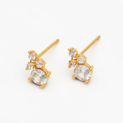 4pcs CZ Pave Round Earrings 9x5mm, Gold Plated Brass Dainty Stud Earrings (GB-4011)