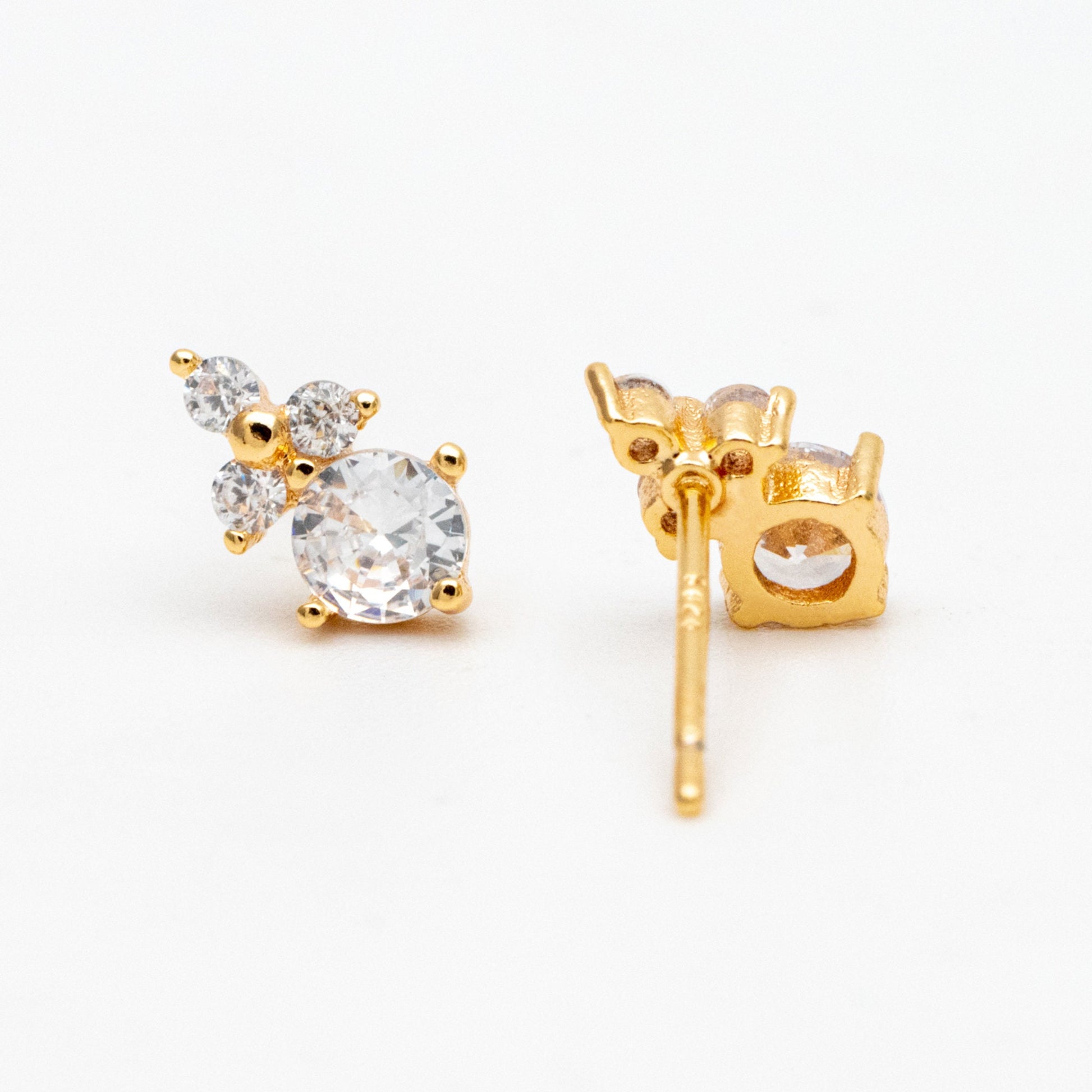 4pcs CZ Pave Round Earrings 9x5mm, Gold Plated Brass Dainty Stud Earrings (GB-4011)