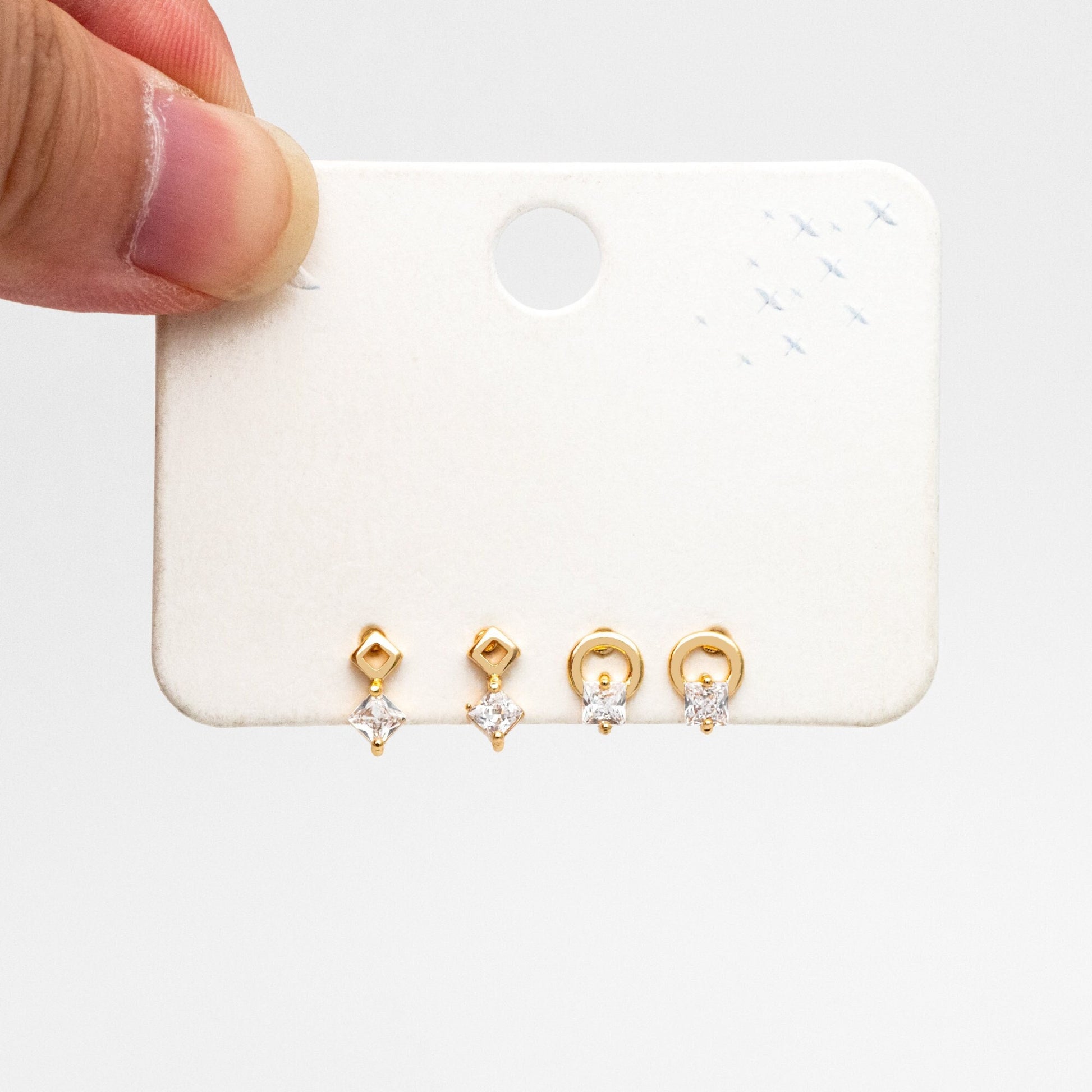 10pcs CZ Pave Geometric Earrings, Real Gold Plated Brass, Dainty Stud Earrings (#GB-4009)