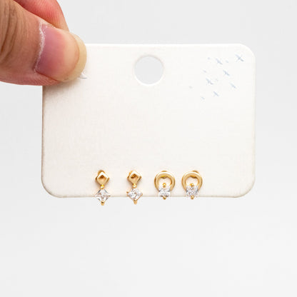 10pcs CZ Pave Geometric Earrings, Real Gold Plated Brass, Dainty Stud Earrings (#GB-4009)