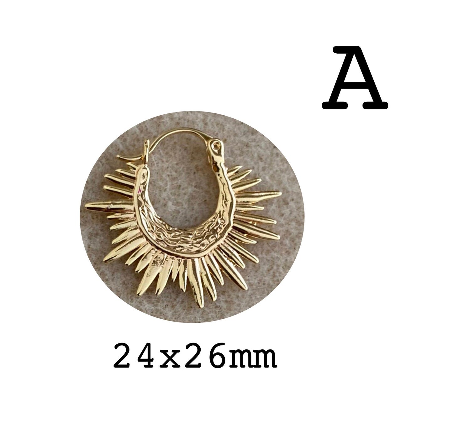 4pcs Gold/ Silver Sun Hoop Earrings, 18K Gold/ Rhodium plated Brass Sun Earrings, Earring Components (#GB-3716)