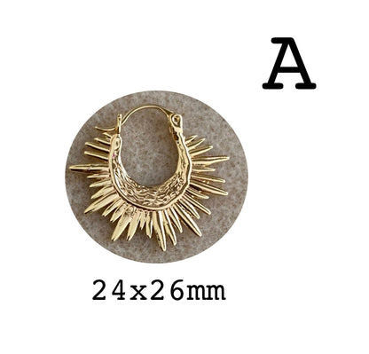 4pcs Gold/ Silver Sun Hoop Earrings, 18K Gold/ Rhodium plated Brass Sun Earrings, Earring Components (#GB-3716)