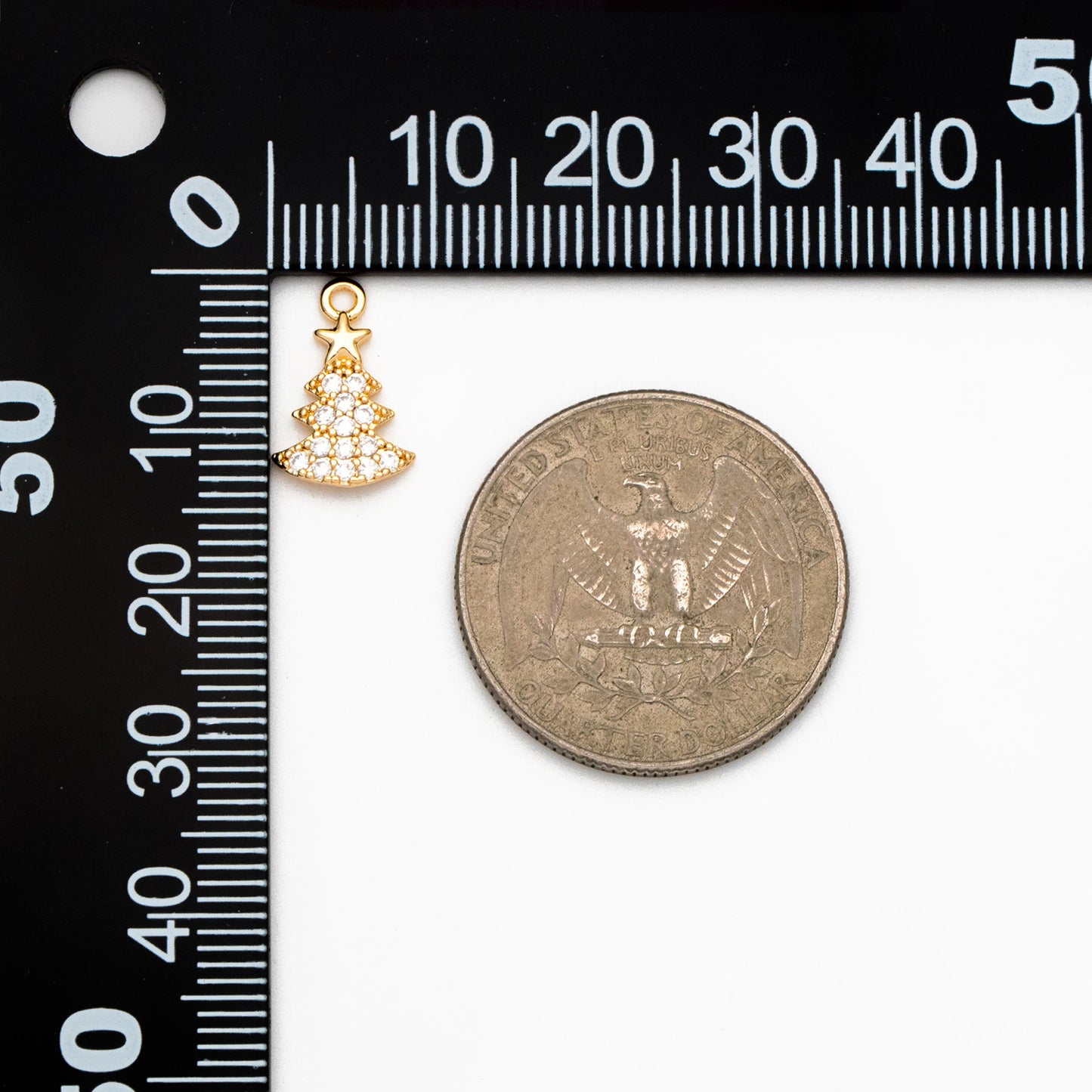 4pcs CZ pave Gold/ Silver Christmas Tree Charms 14x9mm, 18K Gold/ Rhodium plated Brass, Dainty Christmas Tree Pendants (GB-713-F)