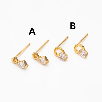 10pcs CZ Pave Geometric Earrings, Real Gold Plated Brass, Dainty Stud Earrings (#GB-4009)