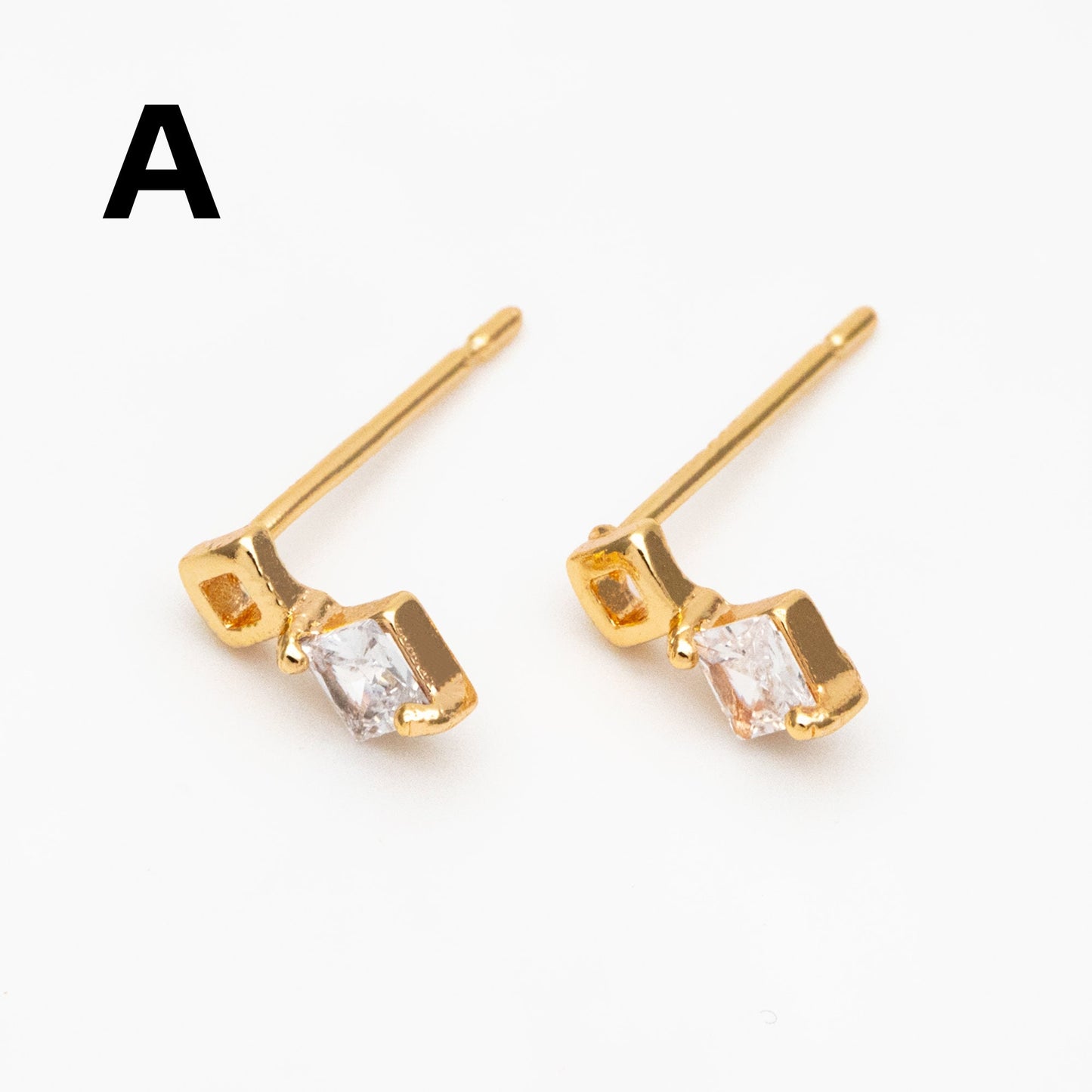 10pcs CZ Pave Geometric Earrings, Real Gold Plated Brass, Dainty Stud Earrings (#GB-4009)