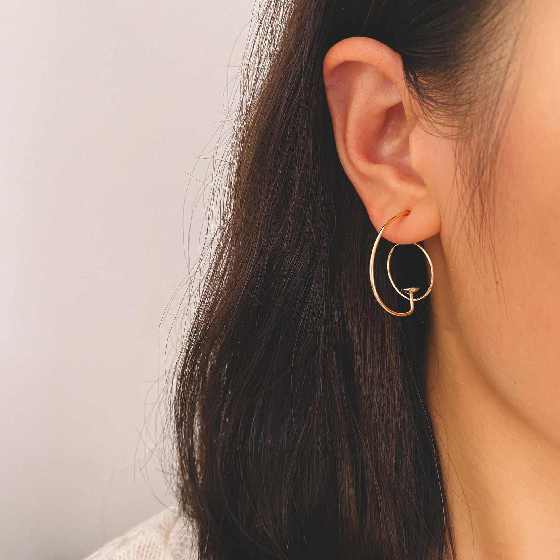 4pcs Gold C Shap Earring with Hoop, Real Gold plated Brass, Circle Stud Earring with 5mm Cup (GB-3919)