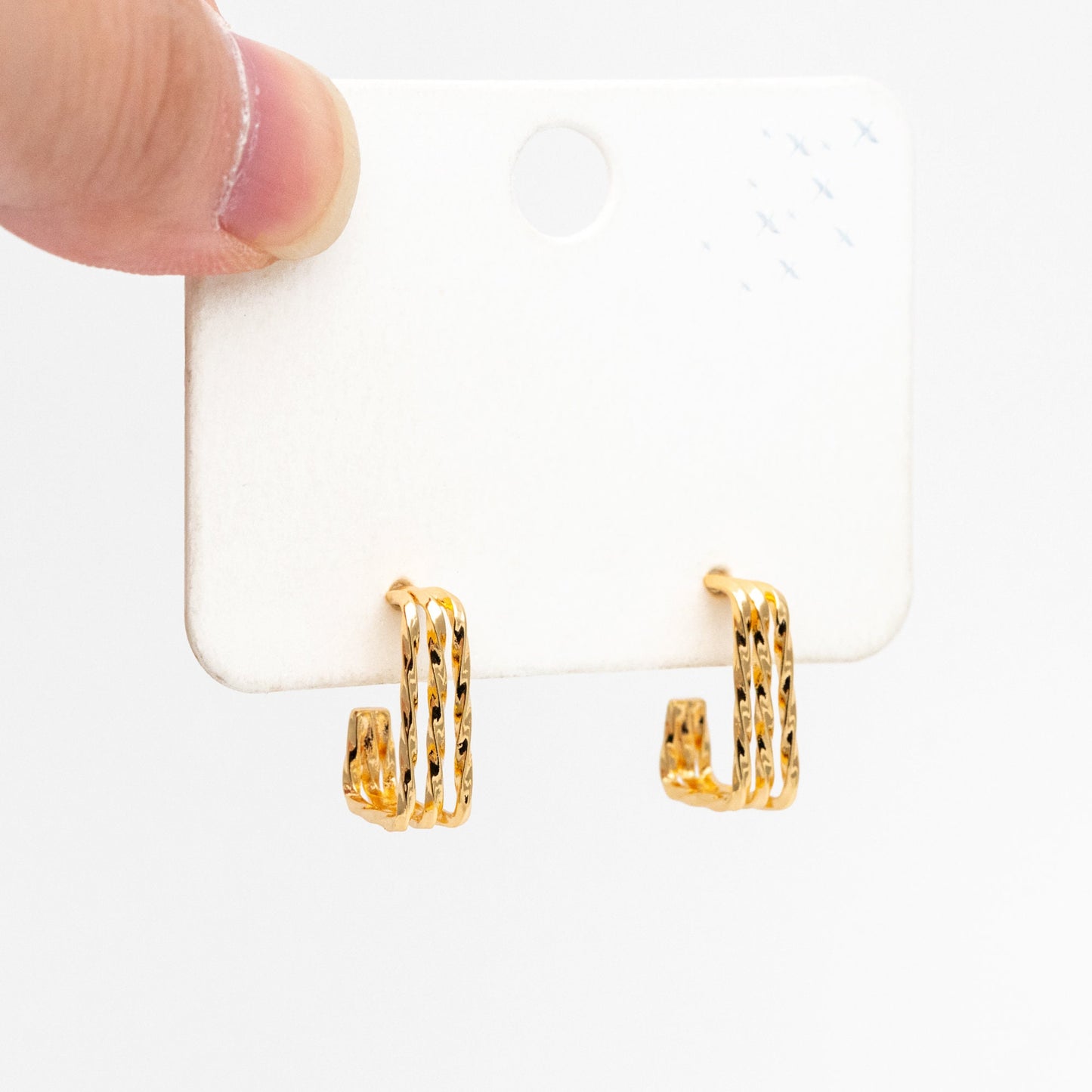 4pcs Gold Triple Band Square Earrings, 18K Real Gold Plated Brass, Geometric Earring Studs (GB-4057)