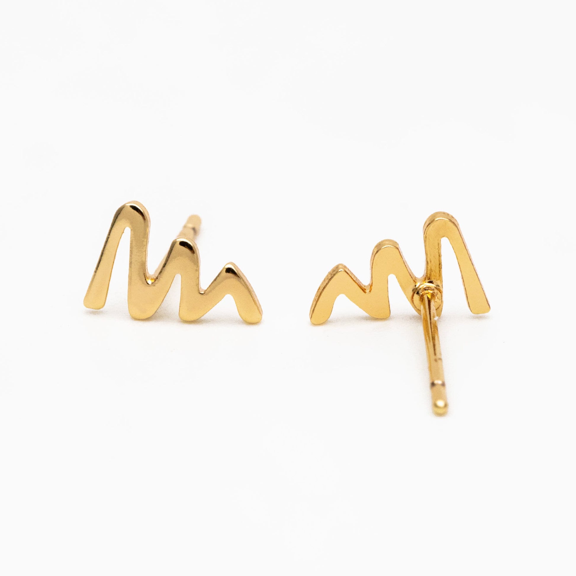 10pcs Gold ZigZag Stud Earrings, Gold Plated Brass, Minimalist Wave Earrings (GB-4058)
