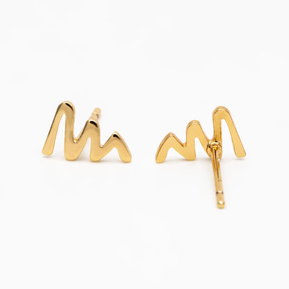 10pcs Gold ZigZag Stud Earrings, Gold Plated Brass, Minimalist Wave Earrings (GB-4058)